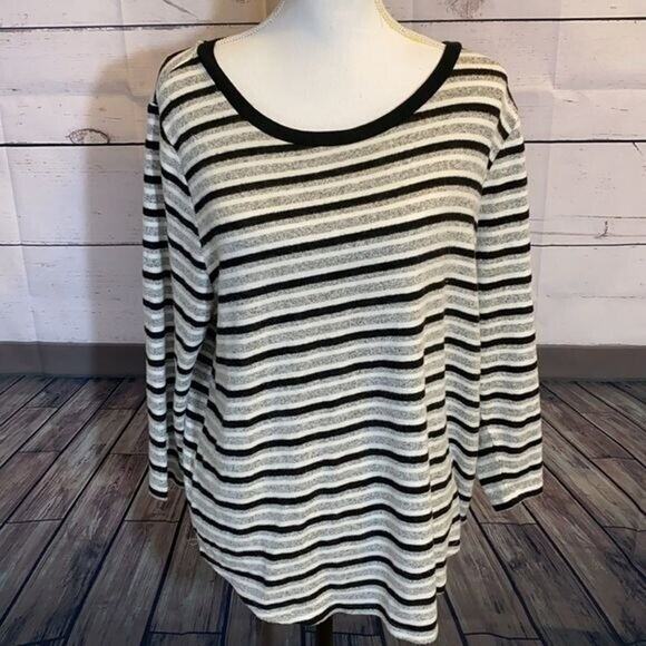 Liverpool Sweater Womens XL Gray Black Striped Brushed Knit Soft Cozy Stretch - Picture 2 of 13